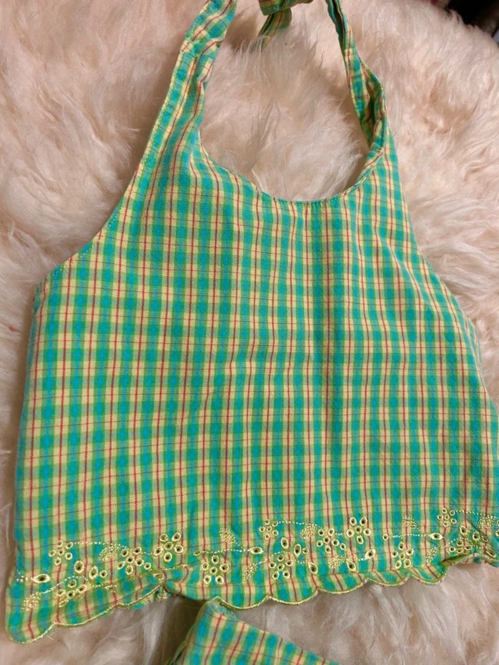 Vintage The Children's Place Green and Yellow Plaid Set Skort and Halter